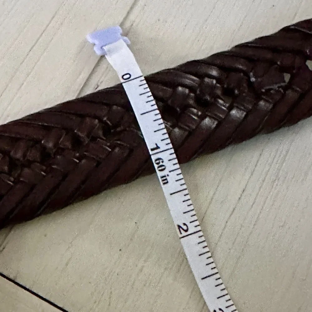 Tommy Hilfiger braided brown leather trim belt. Brass buckle